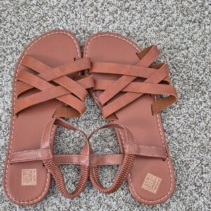 Brown Leather Open-Toe Sandals with Ankle Strap